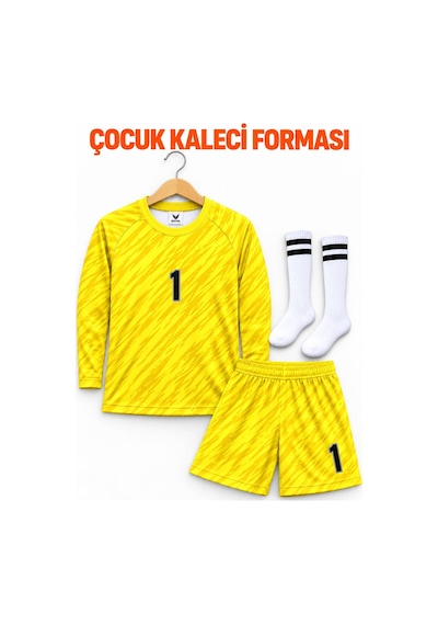 Sonvadi Çocuk Kaleci Forması Sarı Uzun Kol Şortlu Takım Çorap Sarı