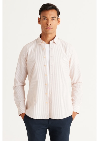 AC&Co / Altınyıldız Classics Erkek Beyaz Turuncu Slim Fit Dar Kesim Gizli Düğmeli Yaka Pamuklu Çizgili Gömlek Beyaz - Turuncu AC&Co / Altınyıldız Classics Erkek Beyaz Turuncu Slim Fit Dar Kesim Gizli Düğmeli Yaka Pamuklu Çizgili Gömlek Beyaz - Turuncu