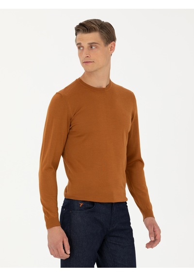 Cacharel Tarçın Slim Fit Bisiklet Yaka Triko Kazak Turuncu