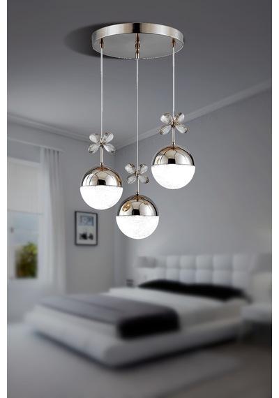 3lü Top Krom Sarkıt Led Spor Modern Avize Krom