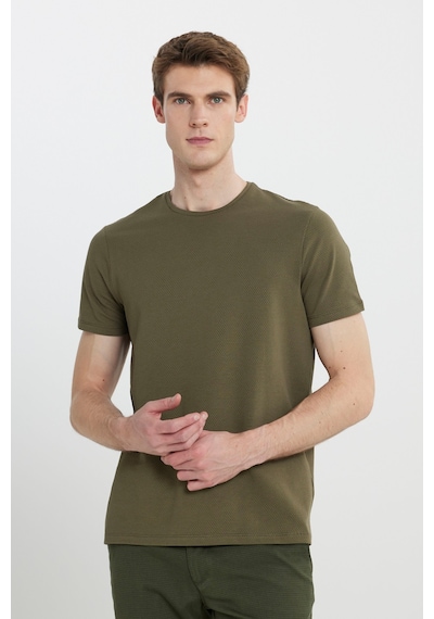 AC&Co / Altınyıldız Classics Erkek Hakı Slim Fit Dar Kesim Bisiklet Yaka Desenli Tişört Haki