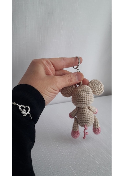 Amigurumi Gri Fare Anahtarlık