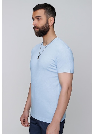 Efor Slim Fit Bisiklet Yaka Düz Pamuklu Mavi Tişört Ts 823 Mavi