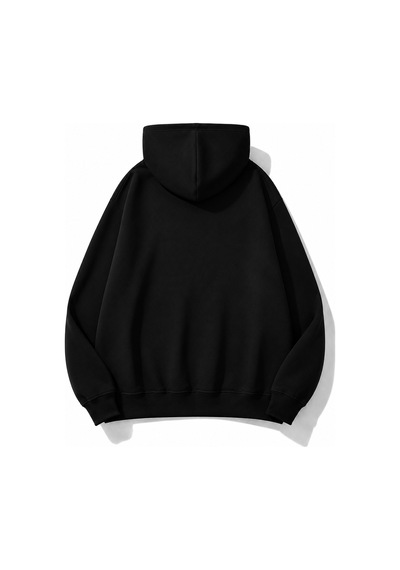 Herkesemoda Yazı Baskılı Kapüşonlu 2 İplik Şardonlu Sweatshirt Siyah