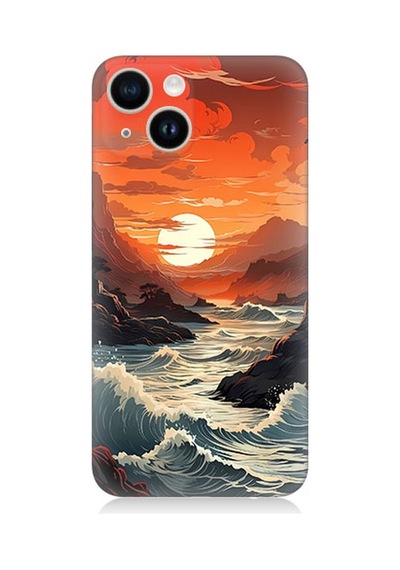 Apple Uyumlu iPhone 13 Silikon Kılıf Deniz Dağ Ve Gün Batımı