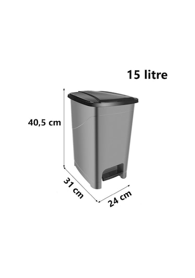 Omnipazar Srl-3028 Slim Pedallı İç Kovalı Plastik Çöp Kovası 15 Litre Antrasit