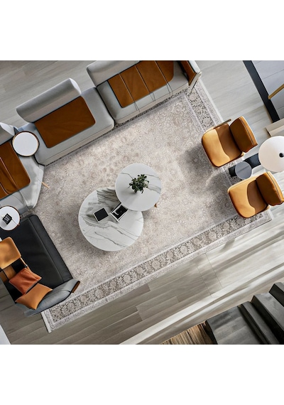 Bespoky Eskitme Çiçekli Klasik Salon Halısı Vizon