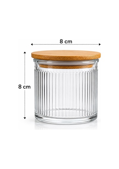 12'li Çizgili Cam Baharatlık Seti - Etiket Hediyeli Ahşap Kapaklı Organizer Baharat Saklama Kabı Çerezlik 350ml Şeffaf