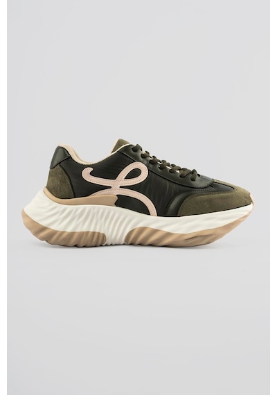 Mubiano Kadın Sneaker Kalın Tabanlı Bağcıklı Spor Ayakkabı Kairo Haki Haki