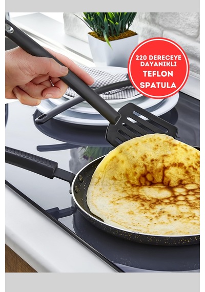 Pratik Yanmaz Yapışmaz Teflon Spatula 220 Dereceye Dayanıklı Plastik Siyah Diğer