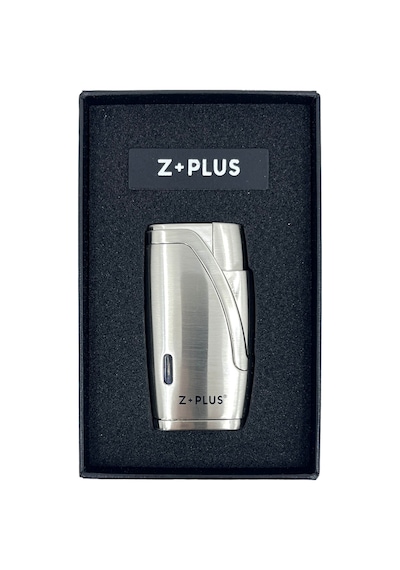 Z+plus Çift Torch Alevli, Entegre Delicili Punch Lüks Puro Çakmağı - Mat Krom Gri