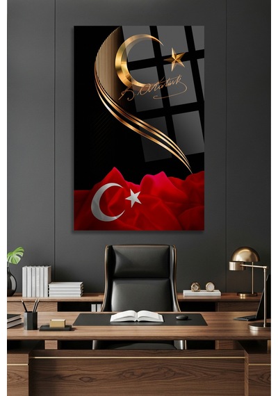 Türk Bayrağı Ve Atatürk İmzası Cam Tablo Modern Sanat Tablosu Solmayan Canlı Renkler Salon Ve Oturma Odası Anlamlı Hediye Seçeneği