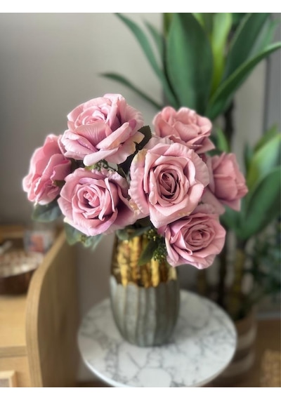 Yapay Çiçek 7li Gül Demeti 40 30cm 1.kalite Büyükboy Gülkurusu Pembe