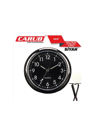 Carub Zaman Saati Araç Tekne Yapışma+ Klips 4 Cm Çap Siyah