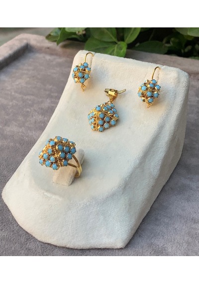 14 Ayar Altın Firuze Piramit Model Set