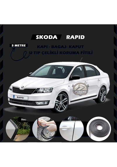 Skoda Rapid Oto Araç Kapı Koruma Fitili 5 Metre Parlak Siyah Renk