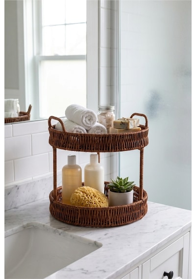 Hasır Rattan 2 Katlı Organizer Ve Sunumluk Sepeti Dekoratif Yuvarlak Hasır Meyvelik, Kahvaltılık, Mutfak Düzenleyici, Banyo Organizer, Tezgah Üstü Düzenleyici 24 X 29 Cm Kahverengi Kahverengi Hasır Rattan 2 Katlı Organizer Ve Sunumluk Sepeti Dekoratif Yuvarlak Hasır Meyvelik, Kahvaltılık, Mutfak Düzenleyici, Banyo Organizer, Tezgah Üstü Düzenleyici 24 X 29 Cm Kahverengi Kahverengi