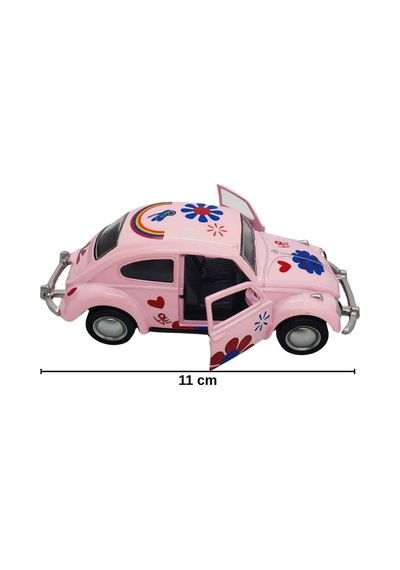 Çiçek Desenli Vosvos Araba 1:38 Ölçek 11 Cm Metal Çek Bırak Açılabilir Kapılı Retro Oyuncak Çok Renkli