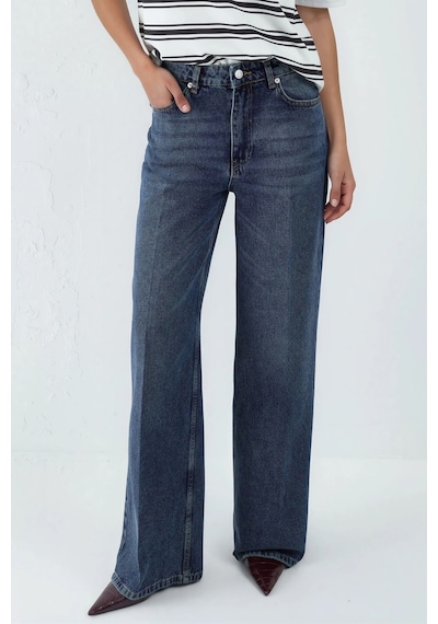 Hiccup Geniş Paça Raw Kot Pantolon Orta Mavi Denim