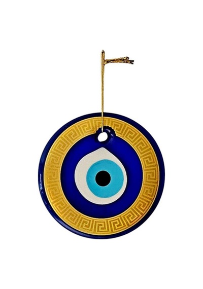 Slyvery Jewels - Duvar Nazar Boncuğu 13 Cm Cam, Altın Çerçeveli İp Askılı Dekor Hediye Kutulu
