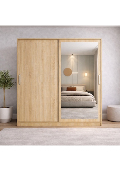 Osvin Tamamı Mdf Sürgü Kapaklı Dolap Gardırop Meşe 180 Cm
