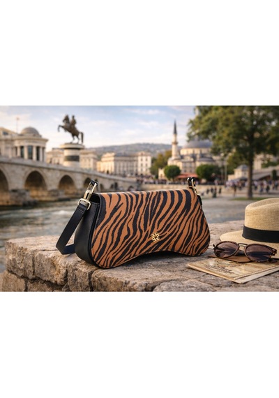 Dukidaso Kahverengi Altın Tokalı Zebra Desenli Kadın Omuz Çantası Kahverengi Mt1606 Kahve