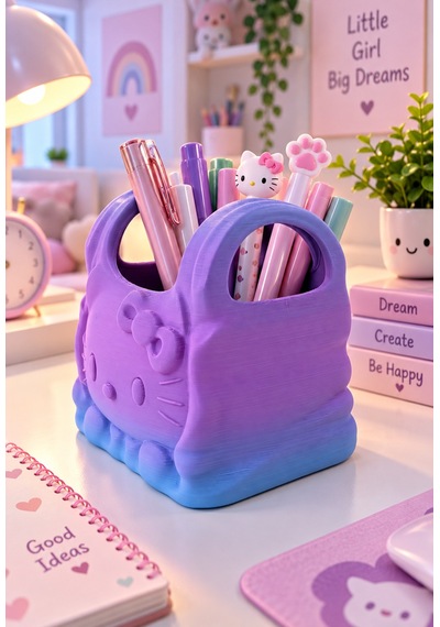 Hello Kitti Kalemlik Organizer Dekoratif Hello Kitti Figürü Çok Renkli