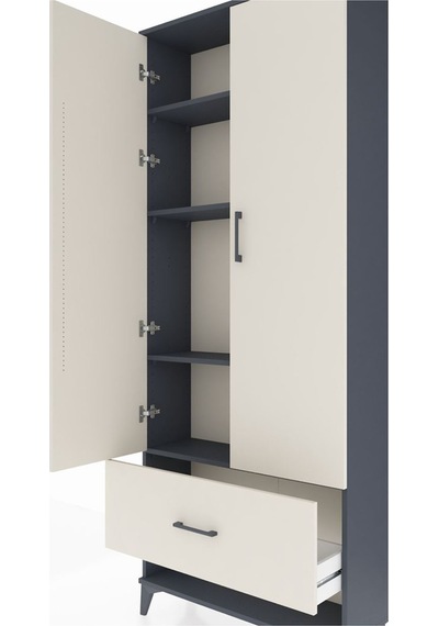 Arges Dolap 4 Raflı Tek Çekmeceli 2 Kapaklı 88x30x221 Antrasi... Antrasit