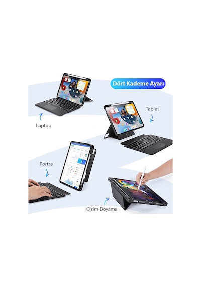 Dux Ducis Apple Uyumlu iPad  Pro 12.9 Dk Series Kablosuz Bluetooth Klavye Touc
