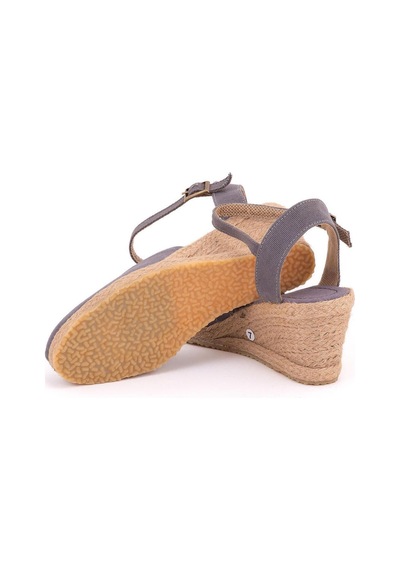 Star Tombis Gerçek Elişi Topuğu Açık Bilekten Bantlı Dolgu Topuk Keten Hasır Espadril Handmade Gri