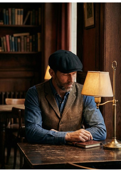 Emybox Erkek Kaşe 8 Köşe Kasket Şapka Klasik Retro- Peaky Blinders Tarzı Lastikli Standart Beden R