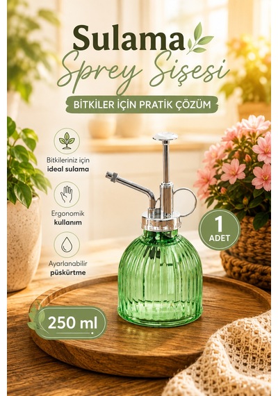 Perotti 15731 Yeşil Vintage Cam Bitki Sulama Şişesi Sprey Şişe