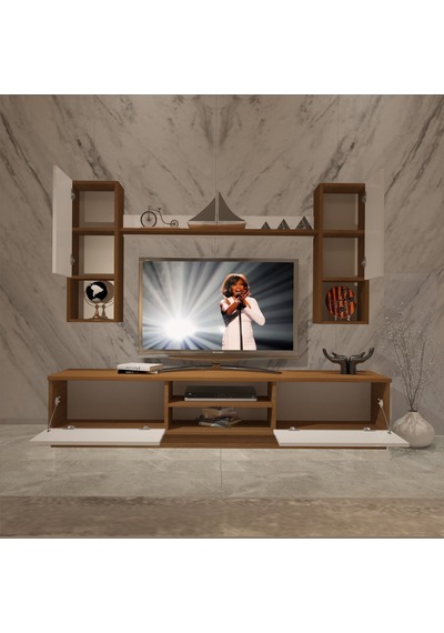 Decoraktiv Eko 5dab Mdf Dvd Tv Ünitesi Tv Sehpası - Ceviz Beyaz Ahşap - Beyaz