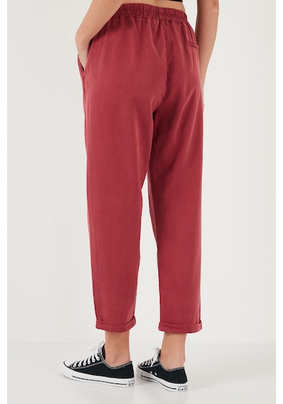 Lela Slim Fit Normal Bel Boru Paça Bayan Pantolon 668Yp5372 Bordo