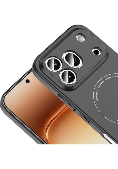 Maks Technology Honor 600 Pro 5g Kılıf M-safe Şarj Özellikli Kamera Korumalı Mkst Elio Sert Pc Kapak - Siyah