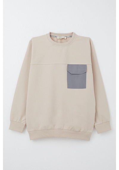 Breeze Erkek Çocuk Sweatshirt Kapaklı Cep Detaylı 6-12 Yaş, Bej Bej