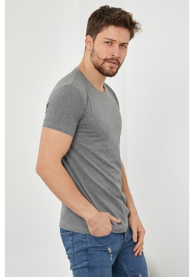 Cool Tarz Füme Basic Erkek Slim Fit %100 Pamuklu Kısa Kollu Bisiklet Yaka T-shirt Füme Füme