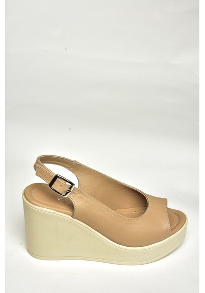 Fox Shoes U555225003 Bej Hakiki Deri Dolgu Topuklu Kadın Ayakkabı Bej-hakiki Deri