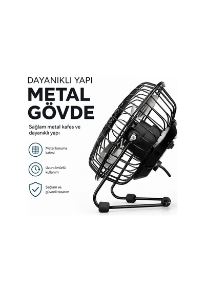 Usb Şarjlı - Metal Gövde 14.5x7.5x15cm Mini Masaüstü Fan - Vantilatör Efn-482 5580
