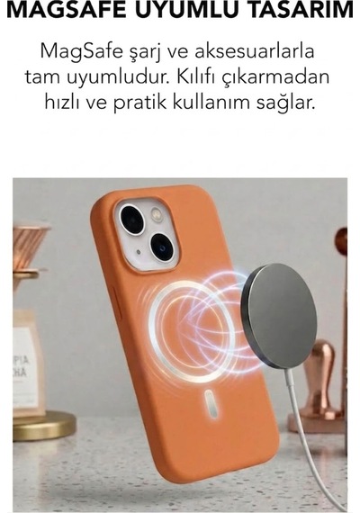 Apple İphone 13 Uyumlu Magsafe Lansman Silikon Kılıf Turuncu