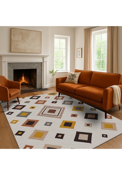 Turkıshrug Kıngdom Çok Renkli Dijital Baskılı Halı Modern Kilim Desenli Tasarım