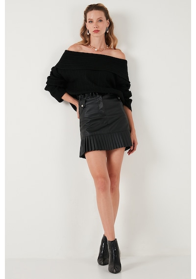 Lela Oversize Fit Madonna Yaka Triko Bayan Kazak 4615216 Siyah