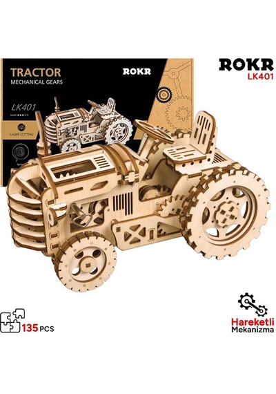 Rokr Lk401 Traktör Tractor Dıy Minyatür Maket Model Seti Ahşap 3d Wooden Puzzle 3d Model Kit Detaylı Dekoratif Hobi Seti Ahşap Maket