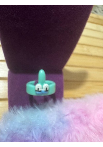 Sevimli Squidward Figürlü Turkuaz Çocuk Yüzük Sabit Ölçülü Reçine Karikatür Takı Gümüş - Gri
