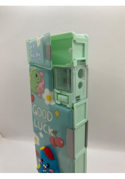 Fonksiyonlu Kalem Kutusu Dinozor Stres Çarklı Kalemtraşlı Kalemlik - Yeşil Good Luck
