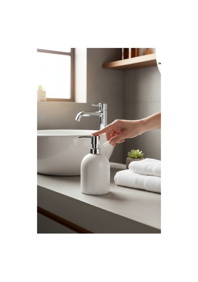 Akayev Mermer Beyaz Gümüş Banyo, Mutfak Sıvı Sabunluk Beyaz