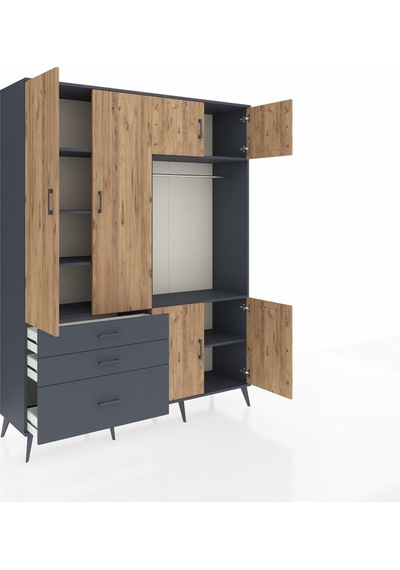 Hyperion Gardrop 7 Raflı 3 Çekmeceli Tek Askılı 176x44x221 Antrasit-çam/antrasit Çam/antrasit Hyperion Gardrop 7 Raflı 3 Çekmeceli Tek Askılı 176x44x221 Antrasit-çam/antrasit Çam/antrasit