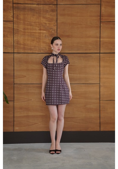 Verymoda Puantiyeli Saten Elbise D2978 Kahve