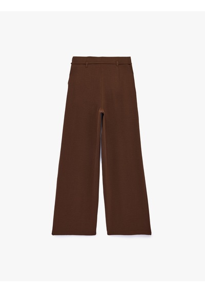 Koton Straight Fit Pileli Kemerli Geniş Paça Pantolon Kahverengi 6sak40386pw Kahve