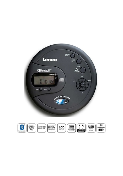 Lenco Cd-300bk - Darbeye Dayanıklı Taşınabilir Bluetooth Cd-mp3 Çalar - Siyah